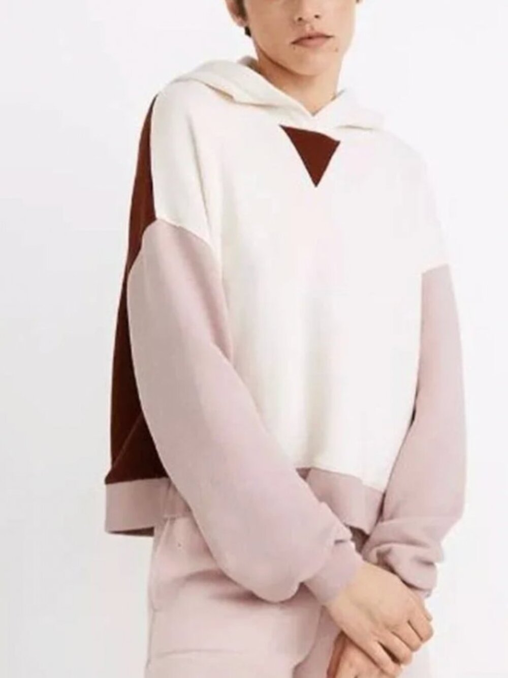 Madewell MWL Women's Airyterry Hoodie Sweatshirt Colorblock Pink White Size M